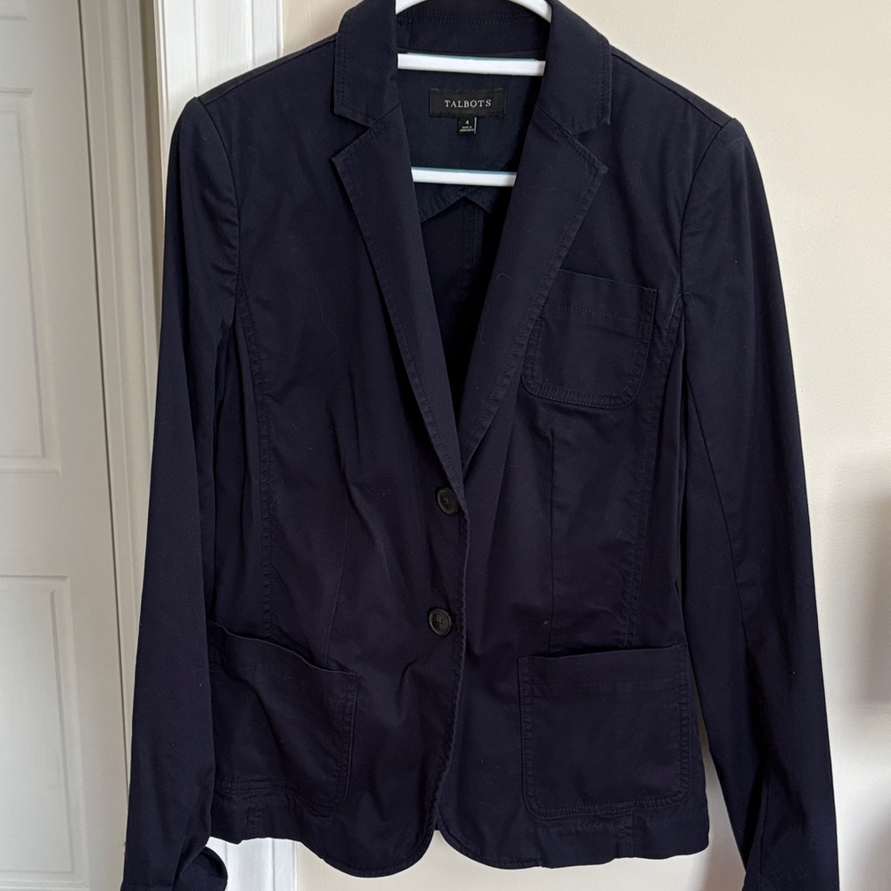Talbots Dark Navy Cotton-Blend Blazer with Patch Pockets